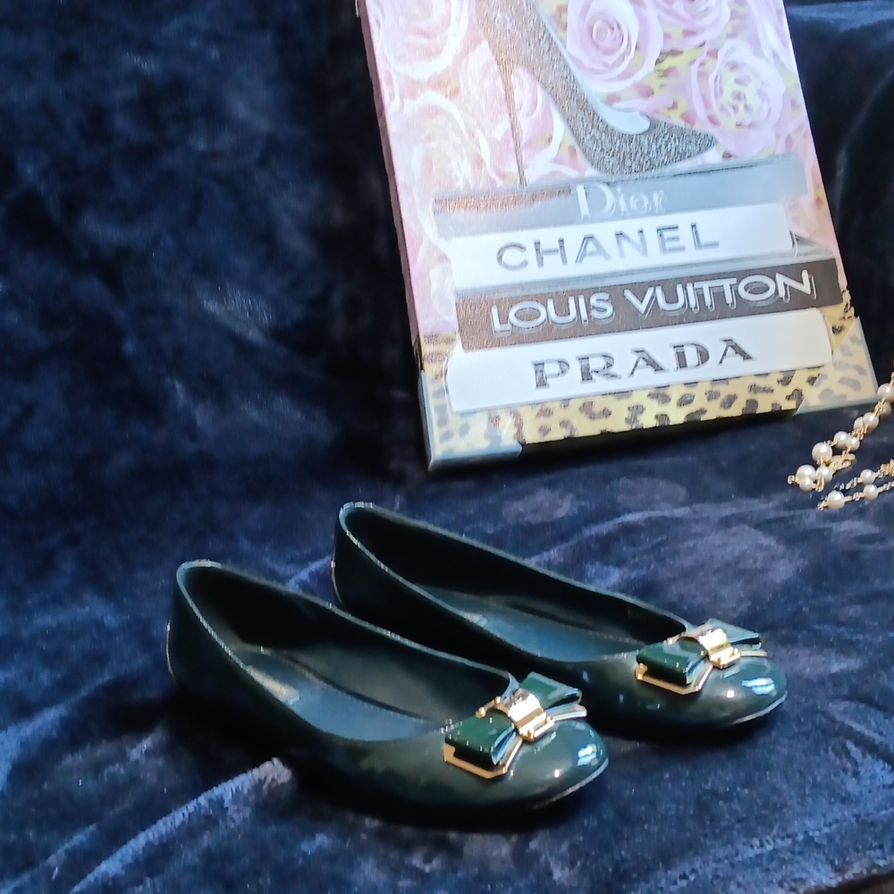 Dark Green Louis Vuitton Balleria Flats